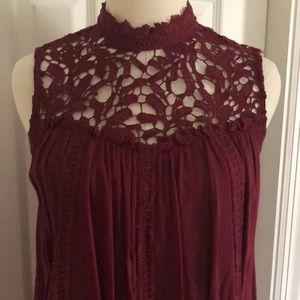 Altair’d State Maroon Lace Midi sleeveless Dress